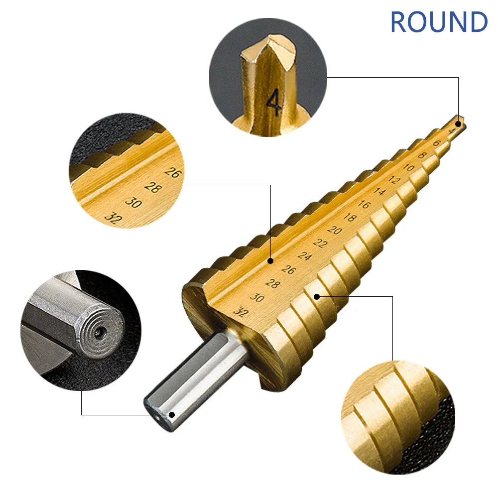 4-12 4-20 4-32 HSS Titanium Coated Step Drill Bit Drilling Power Tools Metal High Speed Steel Wood Hole Cutter Cone Drill [PTO]