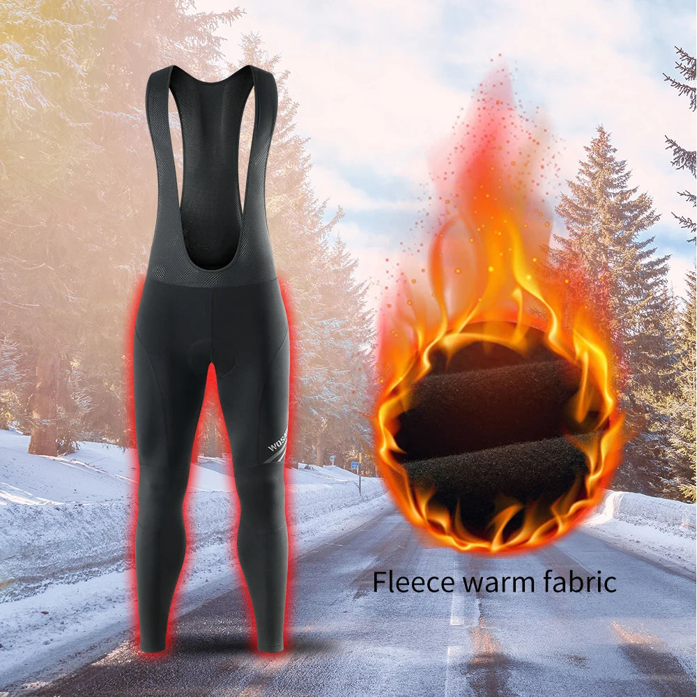 Men's Winter Bib Pant Tight Fleece Thermal Mountain Bike Gel Padded MTB Bike Long Pant Windproof Warm Cycling Bib Shorts [MEN]