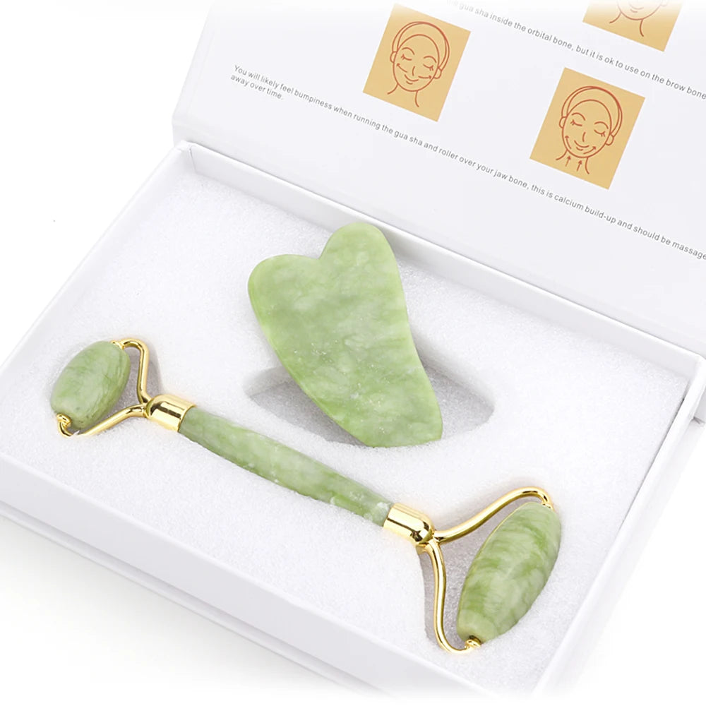 Natural Jade Facial Roller Gua Sha Set Scraping Board Green Jade Stone Eye Massage Face Lift Body Slim Thin Lift Skin Care Tools [SKC]