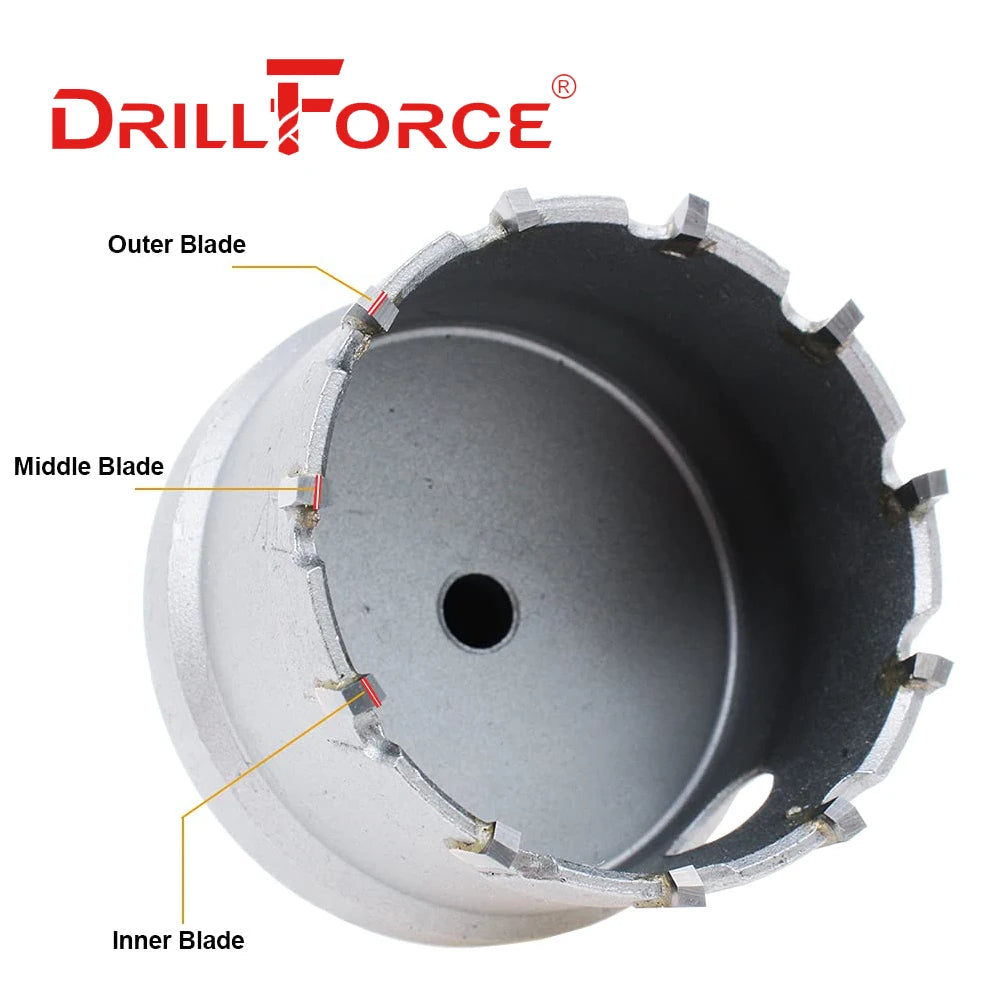 Drillforce 12-200mm TCT Hole Saw Drill Bits Alloy Carbide Cobalt Steel Cutter Stainless Steel Plate Iron Metal Cutting Kit [PTO]