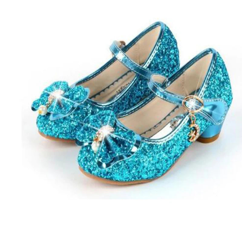 Princess Butterfly Leather Shoes Kids Diamond Bowknot High Heel Children Girl Dance Glitter Shoes Fashion Girls Party Dance Shoe [SHO]