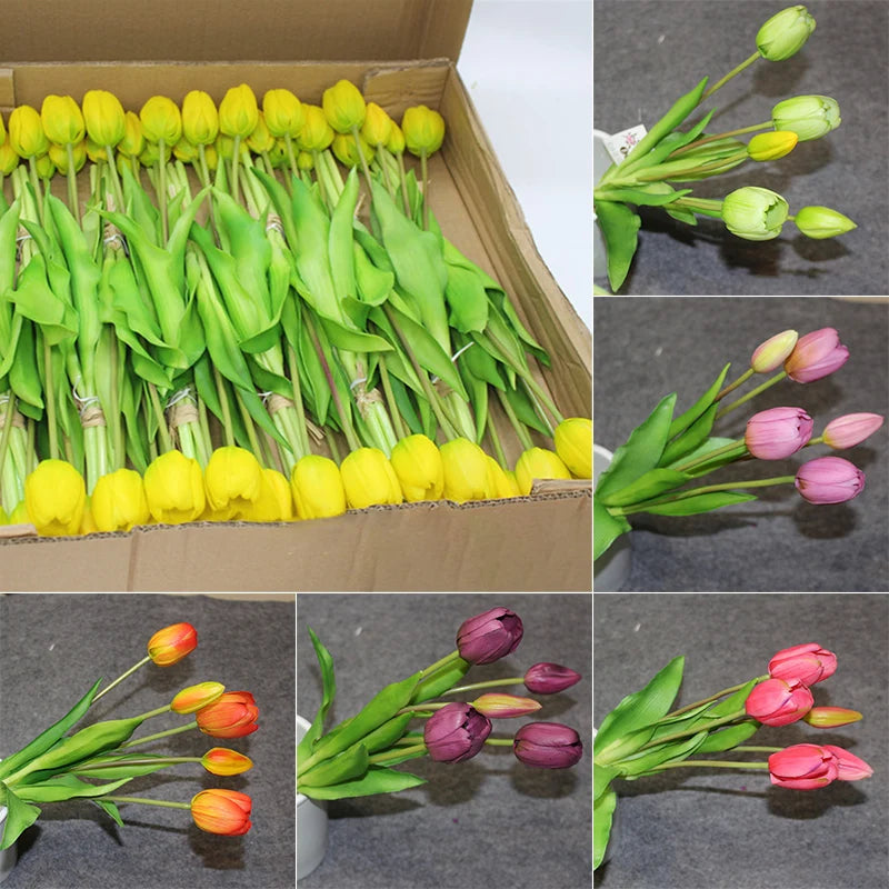 New Luxury Silicone Artificial Flower Home Decoration flores artificiales Real Touch Tulips Bouquet Decorative [FLW]