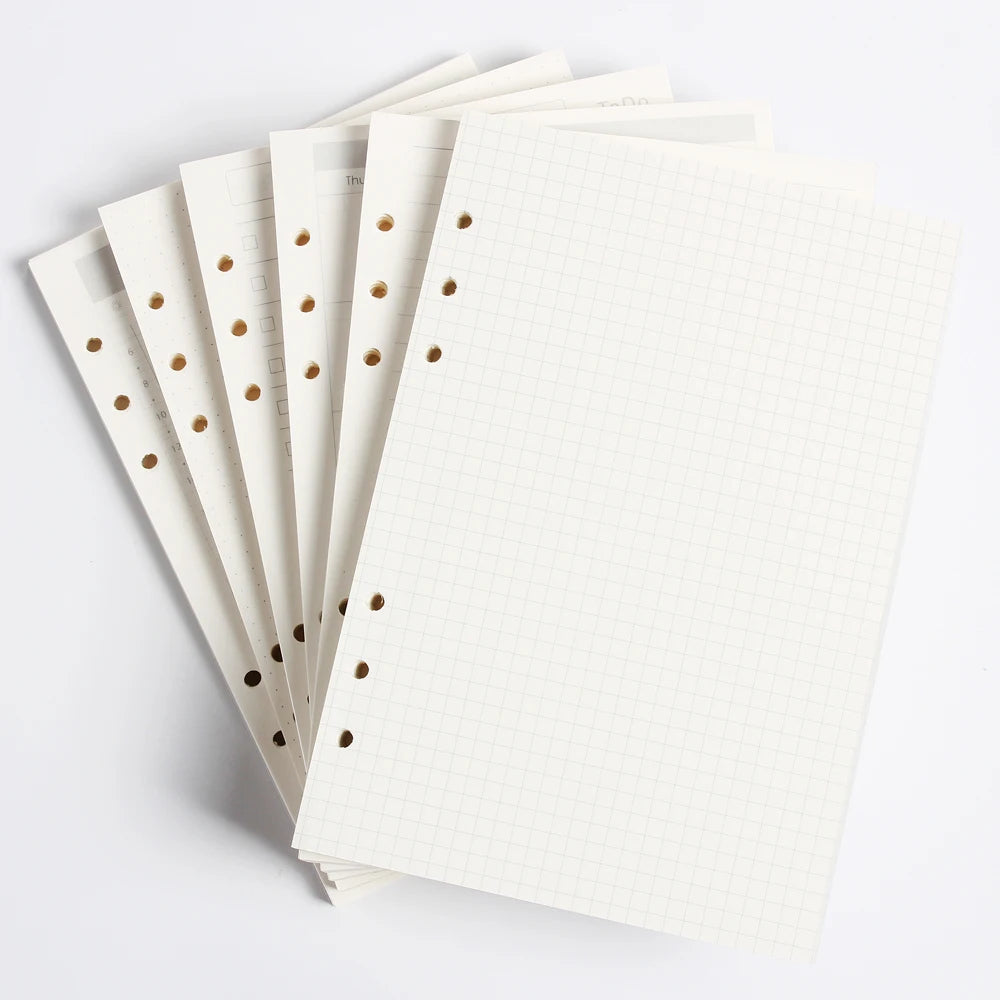 Classic 6 holes binder notebook inner paper core/refilling inner papers:line,grid,dots,list,daily weekly monthly planner A5 A6 [OFF]