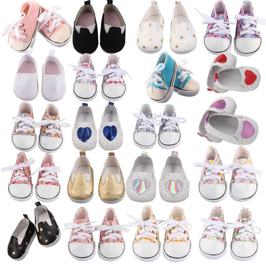 Canvas Cloth 7cm Shoes For 18 Inch American And 43cm New Born Baby Doll Shoes Clothes Accessories For Our Generation Girl Dolls [SHO]