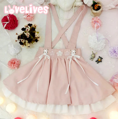 COYOUNG Store Japanese Style Sweet Lolita Girls Short Skirt Sakura Embroidery Young Girl Bestie Ribbon Suspender Skirt [LOL]