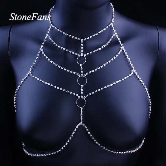 Gift Sexy Body Chain Bra Jewelry Open Round Top Body Chains Rhinestone Harness Party Club Charming Women Jewellery [GRM] [UND]