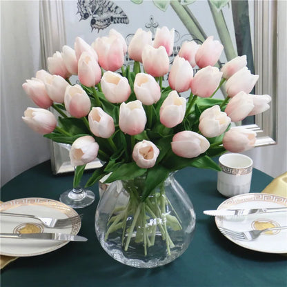 Free Shipping 31PCS/LOT PU Mini Tulip Artificial Flower Real Touch Wedding Floral Bouquet Christmas Home Party Decoration Gifts [FLW]