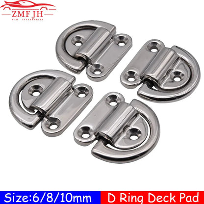 4PCS 316 Stainless Steel D ring Deck Folding Pad Eye Lashing Tie Down Cleat for Yacht Motorboat Truck Mirror Polish Marine Grade [MRN]