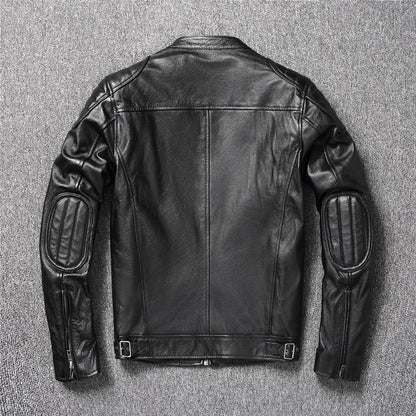 Leather Jacket Top Layer 100% Cowhide Leather Clothes Men's Stand Collar Motorcycle Clothes  Autumn Winter Plus Size [MEN]