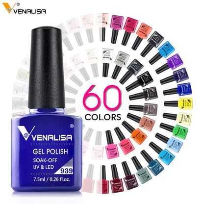 Venalisa Hot Sell Soak Off UV LED Gel 60 Colors 7.5ml Super Shinning Nail Gel Polish Lacquer Full Coverage Pure Color Series [BEU]