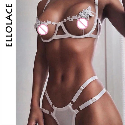 Ellolace Sexy Lingerie Women's Underwear Set See Through Brassiere Lingerie Set Sexy Lace Underwear Bra and Panty Set Wholesale [GRM] [UND]