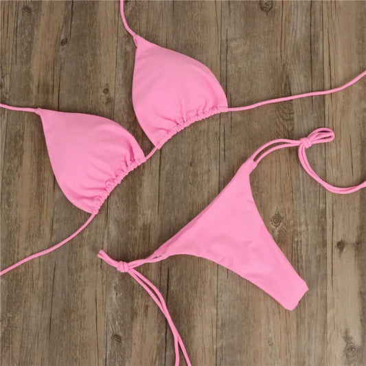 2pcs Sexy Women Summer Swimwear Bikini Set Bra Tie Side G-String Thong Beach e Suit Swimsuit Bathing Suit Swimming Suit [UND]