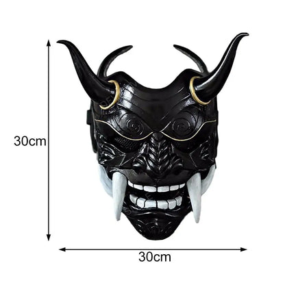 Halloween Red Prajna Hell Ghost Mask Cosplay Japanese Oni Samurai Mask Cow Devil Red Face Grimace Horn Mask Cosplay Costume Prop [COS]
