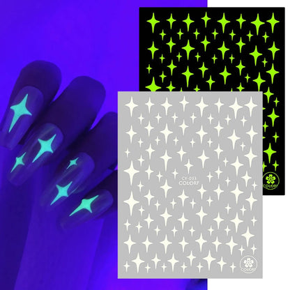 Luminous Fire Flame Nail Stickers Decor 3D Star Butterfly Design Glow In The Dark Decals Summer Manicure Slider Tips [BEU]