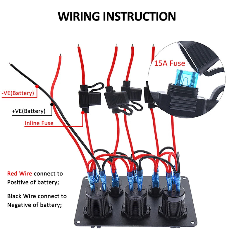 LED Rocker Switch Panel With Digital Voltmeter Dual USB Port 12V Outlet Combination Waterproof Switches For Car Marine Boat [MRN]