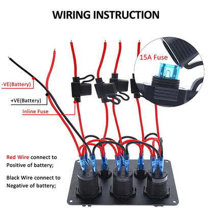 LED Rocker Switch Panel With Digital Voltmeter Dual USB Port 12V Outlet Combination Waterproof Switches For Car Marine Boat [MRN]