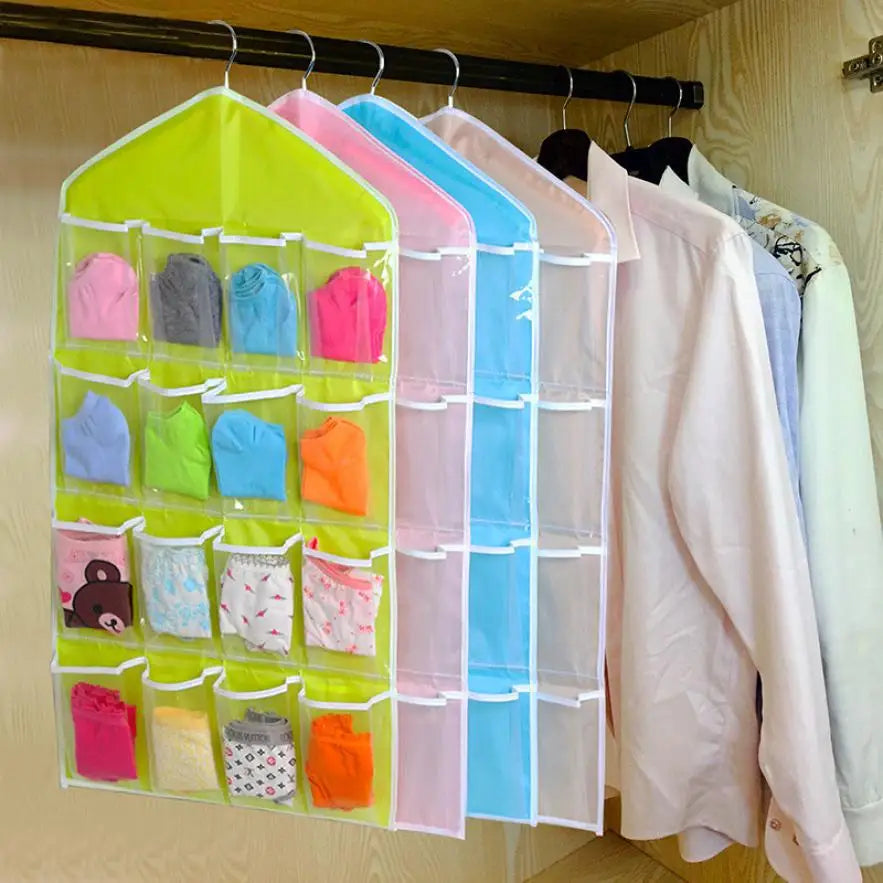 Hot 16Pockets WardrobePockets Clear Hanging Bag Socks Bra Underwear Stationery Rack Hanger Storage Saving Space Tidy Organizer [BRA]