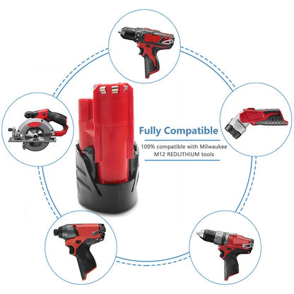 3000mAh Battery for Milwaukee M12 Lithium M12B2 M12 XC 48-11-2430 48-11-241148-11-2401 MIL-12A-LI Tool Batteries [BAT]