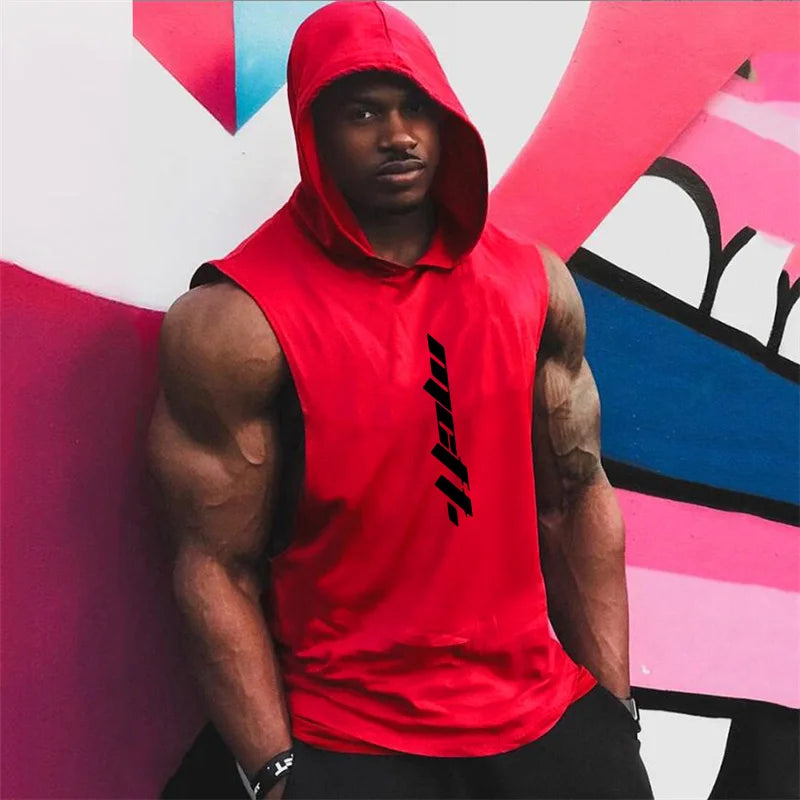 Men's Fit Sleeveless Hoodie Bodybuilding Gym Tank Tops Loose Workout Sleeveless Shirt Hoody Top Male [MEN]