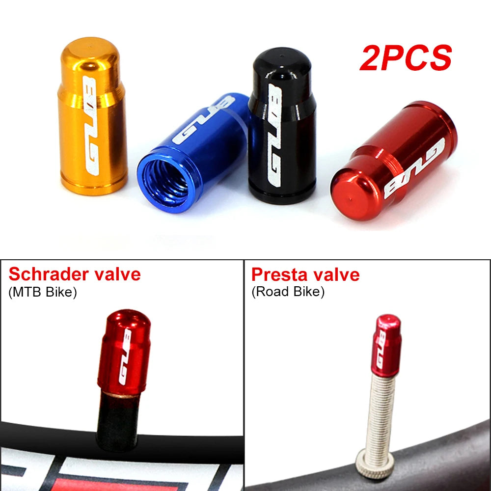 2pcs GUB Aluminum CNC Bicycle Tire Valve Cap MTB Road Bike Tube Tyre Gas Nozzle Cover for AV FV Schrader Presta Valve Dustproof [CYC]