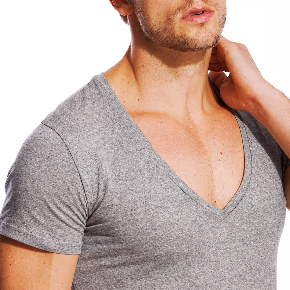 Deep V Neck T-Shirt Men Fashion Compression Short Sleeve T-Shirt Male Muscle Fitness Tight Summer Top Tees [MEN]