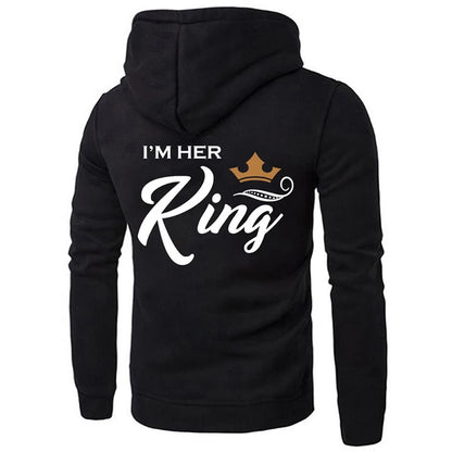 Casual King Queen Letter Women Hoody Her King His Queen Couple Hooded Print Sweatshirt [MEN]