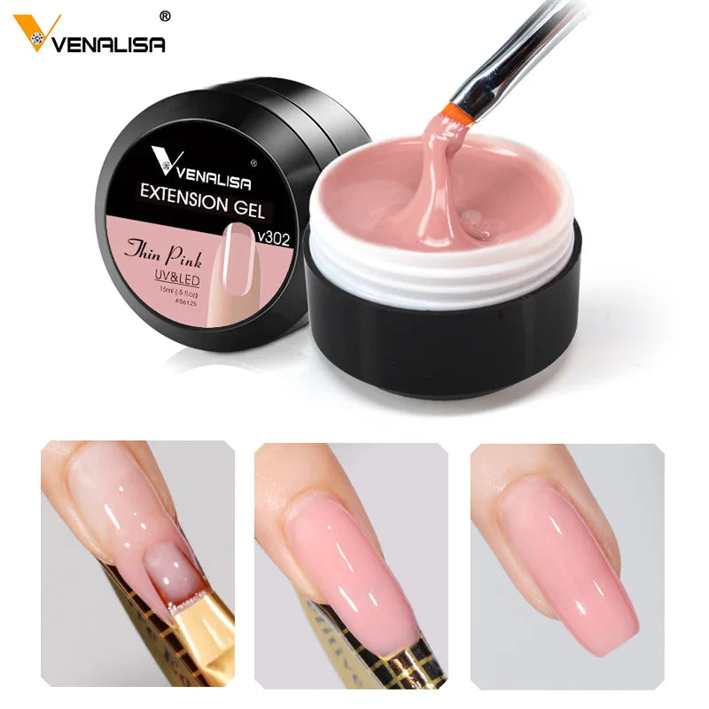 Thick Extension Nail Gel VENALISA 15ml Nail UV LED Gel Nail Cover Pink Camouflage Soak Off Opal Jelly Gel Prolong Nail Salon Use [BEU]