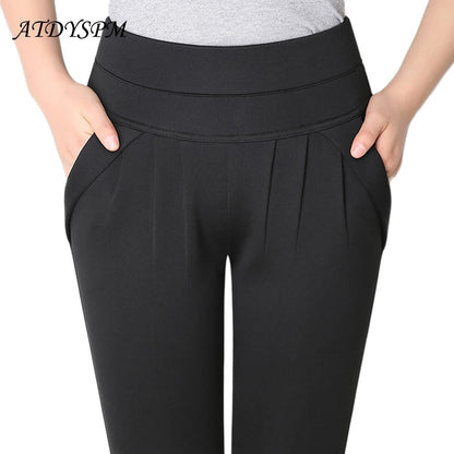 High Waist Harem Pants For Women Chic Pleated Stretch Straight Trousers Womens Elegant Office Lady Vintage Casual Pants [WOM]