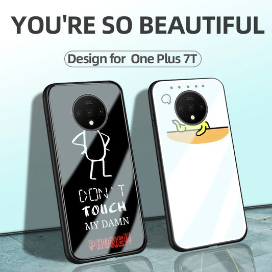 Funny spoof case for one plus 7t mobile phone glass cover case for oneplus 7t support custom made DIY [MOB]