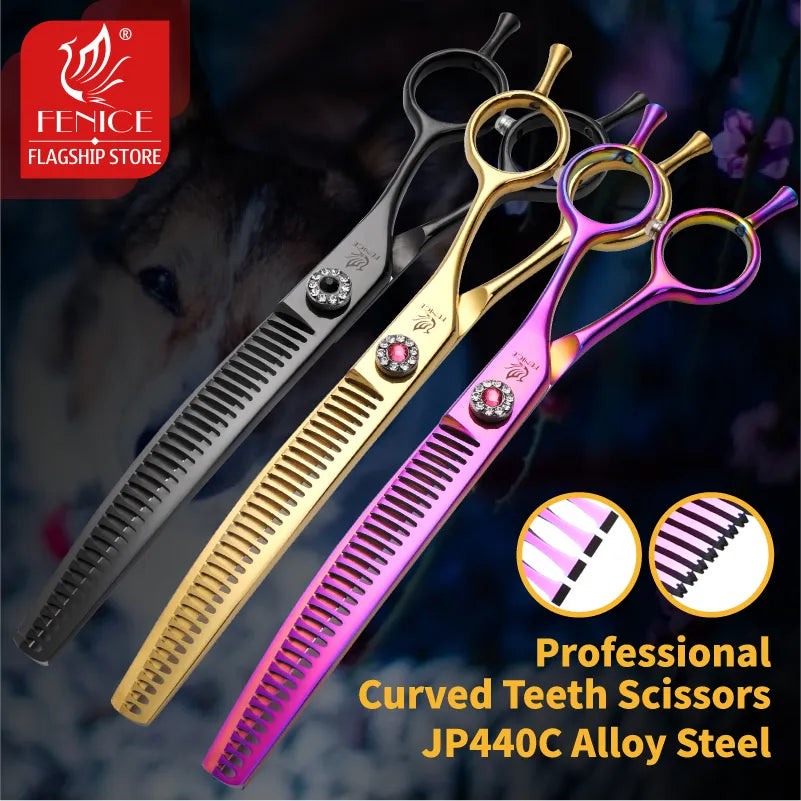 Fenice 7.25 inch professional dog grooming scissors curved chunkers scissors thinning shears for pet hair tijeras tesoura [PET]