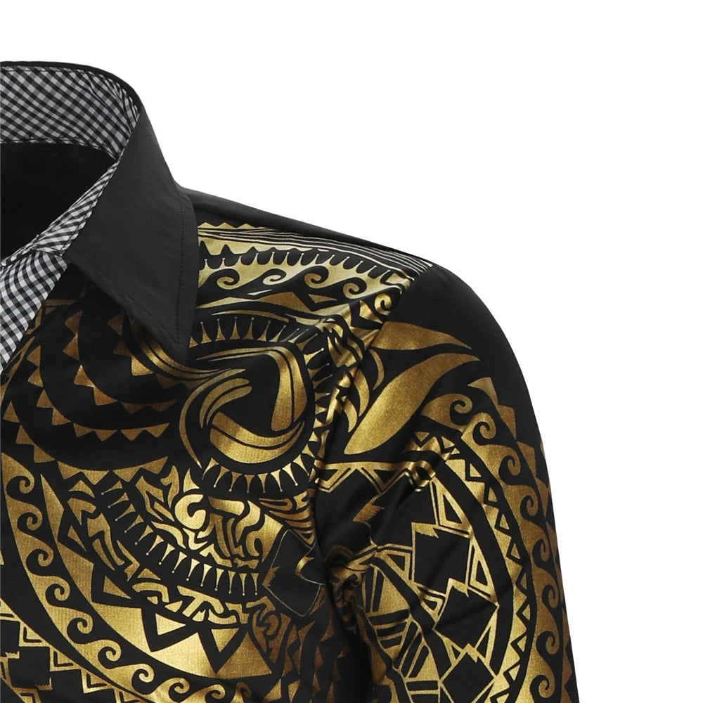 Men's Shirt Brand 2022 Men's Luxury Gold High Quality Long Sleeve Shirt Business Dress Black Men's Dress Prom Social Print Shirt [MEN]