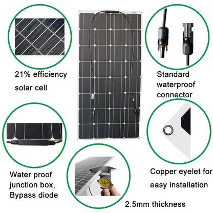 1000w flexible solar panel 12v 24v panel solar 100w monocrystalline  battery charger for rv electric car camping yacht [MRN]