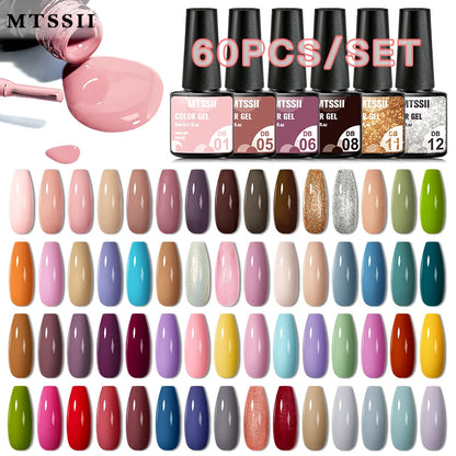 20/40/60Pcs Nail Gel Polish Set Kit Nude Pink Glitter Nail Art UV Gel Manicure Set Vernis Semi Permanent Base Top Coat [BEU]