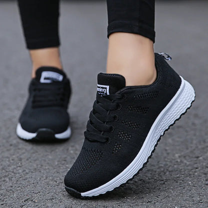 Women Casual Shoes Fashion Breathable Walking Mesh Flat Shoes Sneakers Women 2021 Gym Vulcanized Shoes White Female Footwear [SHO]