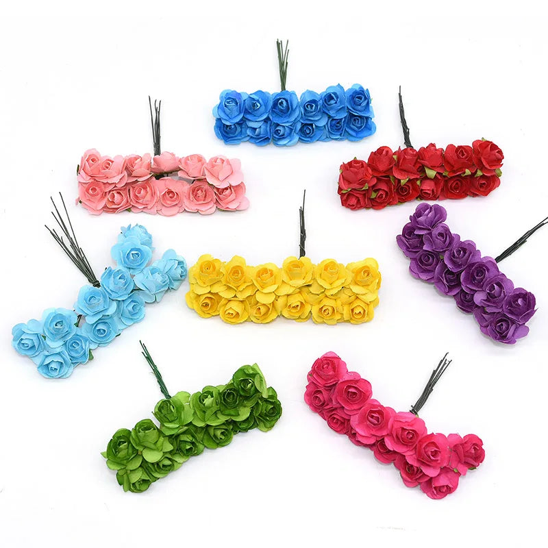 72-144pcs 2cm Mini Rose Flower Paper Artificial Flowers Head Wedding Bouquet Scrapbooking Gift Box Rose Wreath Party Decorations [FLW]