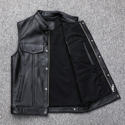 Fashion 100% Cowskin Sons Of Anarchy Leather Rock Punk Vest Cosplay Costume Black Color Motorcycle Biker Sleeveless Jacket [COS]