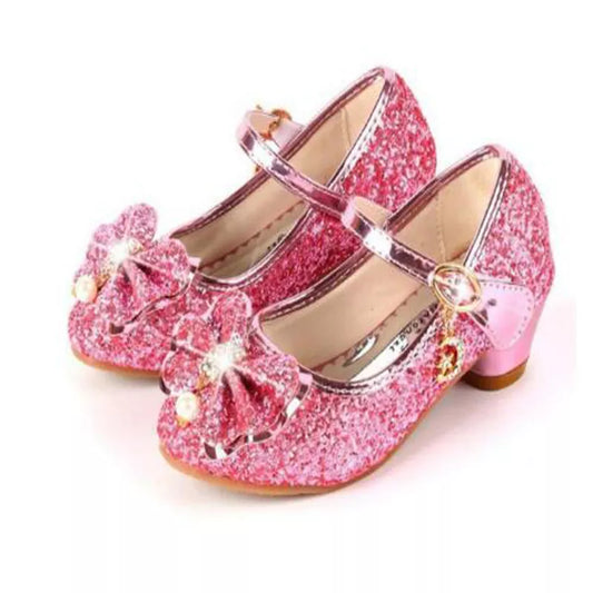 Princess Butterfly Leather Shoes Kids Diamond Bowknot High Heel Children Girl Dance Glitter Shoes Fashion Girls Party Dance Shoe [SHO]