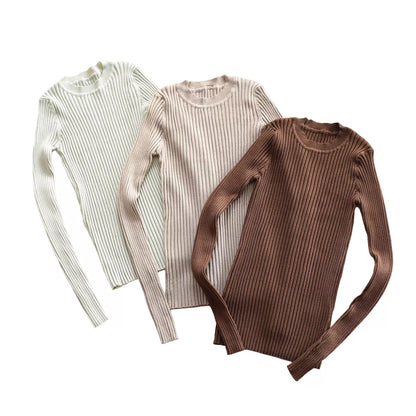 Women's Sweater Pullover Basic Crew Neck Ribbed Tops Solid Knitted Jumper With Thumb Hole [WOM]