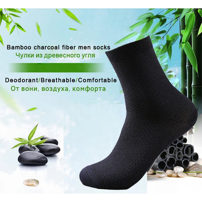 10 Pairs/Lot Men's Bamboo Fiber Socks 2023 New Compression Autumn Long Black Business Casual Man Dress Sock Gift Plus Size 42-45 [SOX]