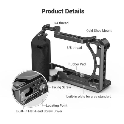 SmallRig DSLR Camera Cage Rig For Sony A6400 with Silicone Handgrip Handle & Cold Shoe for Sony A6100/A6300/A6400 Camera 3164 [PHO]