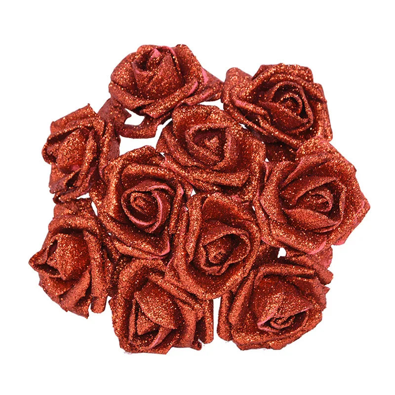 10Pcs Glitter Foam Rose Artificial Flowers Bouquet Wedding Decoration Flower Rose Home Decoration Flores Fake Rose Flower [FLW]