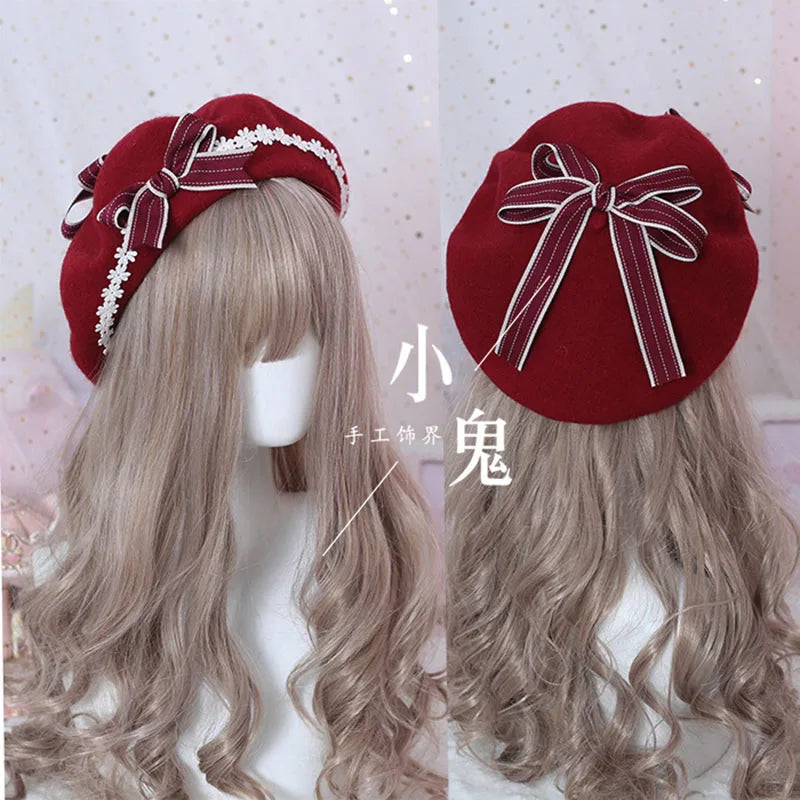 Beret hat lolita girl sweet cute female daisy bow hat [LOL]