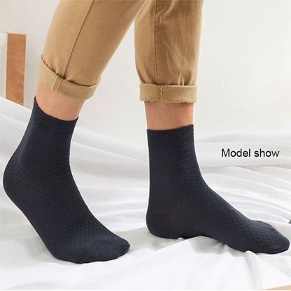 10 Pairs/Lot Men's Bamboo Fiber Socks 2023 New Compression Autumn Long Black Business Casual Man Dress Sock Gift Plus Size 42-45 [SOX]