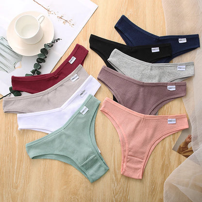 FINETOO 5Pcs/set Women Brazilian Panties Cotton Underwear M-XL Comfortable Underpants Low-Rise T-Back Panty Female Lingerie  [UND]