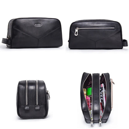 Contact's Genuine Leather Men's Cosmetic Bags Case Travel Organizer Men Toiletry Bag Luxury Brand Makeup Bags Large Capacity [CSM]