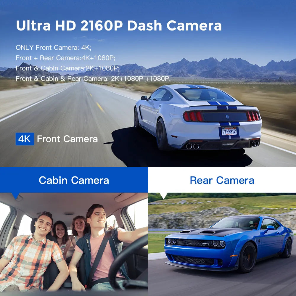 AZDOME M550 3 Channel Dash Cam Front Inside Rear Three Way Car Dash Camera 4K+1080P Dual Channel With GPS WiFi IR Night Vision [CAR]