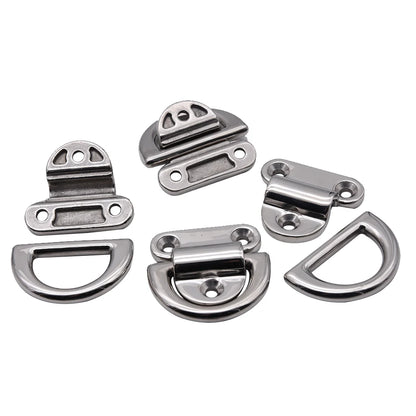 4PCS 316 Stainless Steel D ring Deck Folding Pad Eye Lashing Tie Down Cleat for Yacht Motorboat Truck Mirror Polish Marine Grade [MRN]