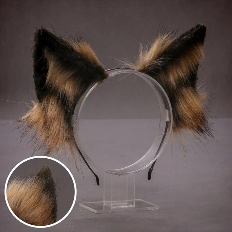 Lovely Faux Fur Wolf Ears Headband Realistic Furry Fluffy Animal Hair Hoop Lolita Anime Masquerade Cosplay Costume [COS]