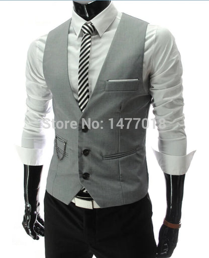 Dress Vests For Men Slim Fit Mens Suit Vest Male Waistcoat Gilet Homme Casual Sleeveless Formal Business Jacket [MEN]