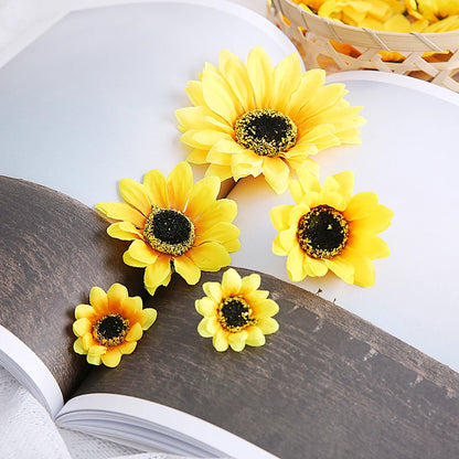 10Pcs Mini Silk Sunflower Artificial Daisy Flower Head For Wedding Party Decorations DIY Scrapbooking Wreath Crafts Fake Flowers [FLW]